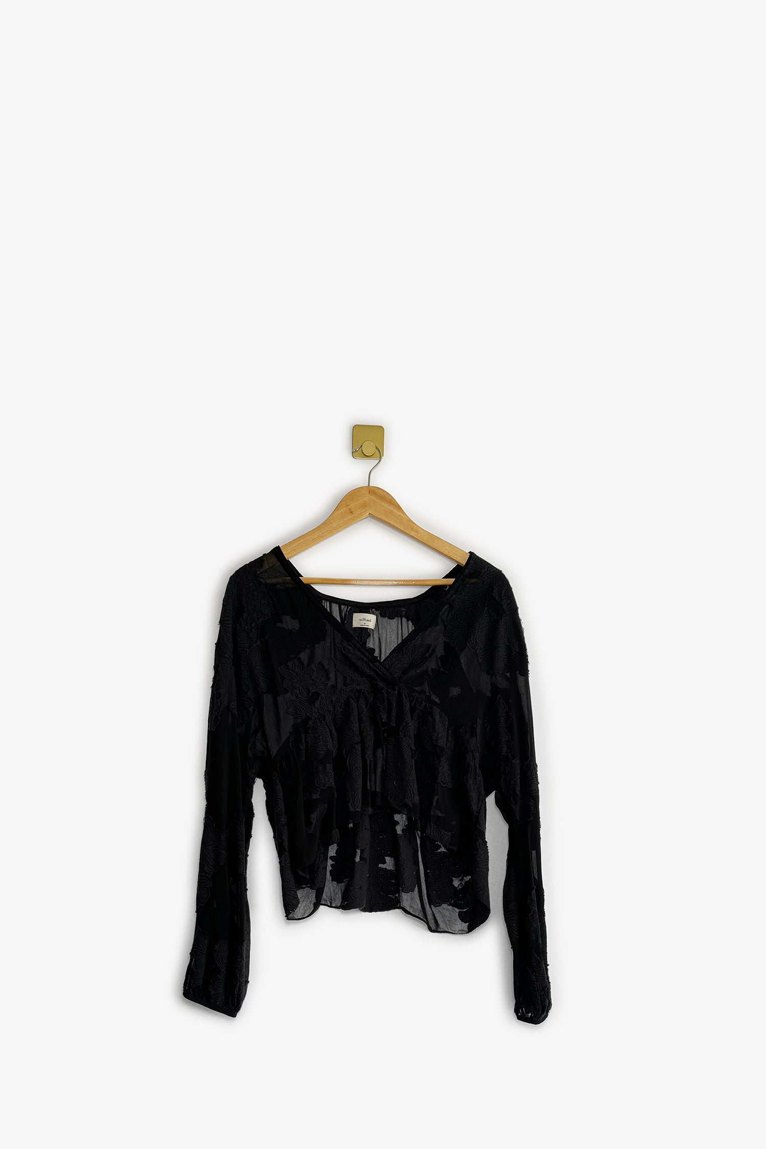 Aritzia Wilfred Black Embroidered Long Sleeve Peplum Blouse