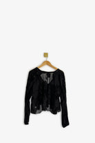 Aritzia Wilfred Black Embroidered Long Sleeve Peplum Blouse